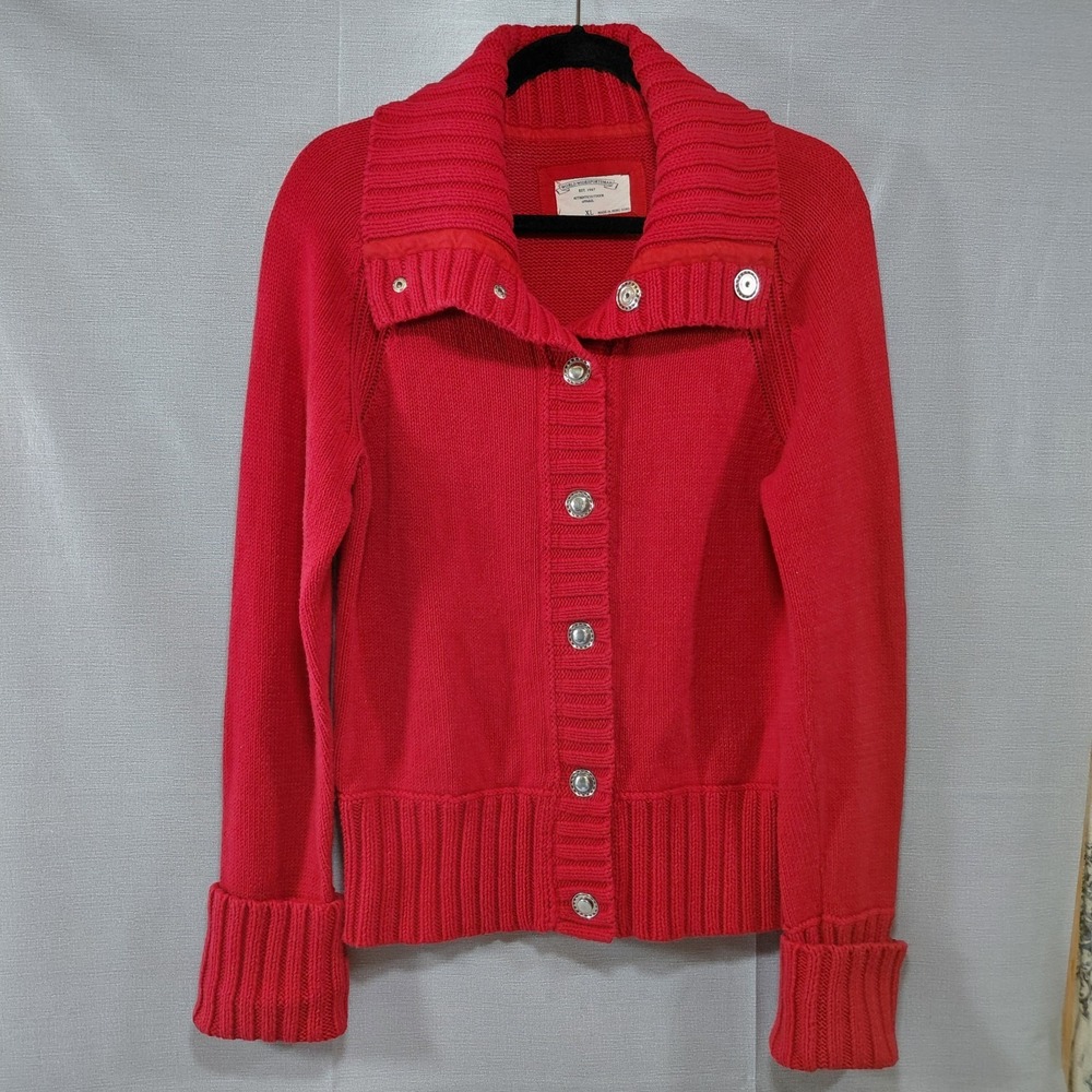 World Wide Sportsman Snap Front Knit Cardigan Red XL Wide Spread Collar Rib Knit